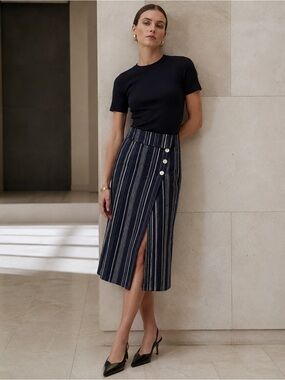 Robert Rodriguez Pinstripe Asymmetrical Wrap Skirt in Navy